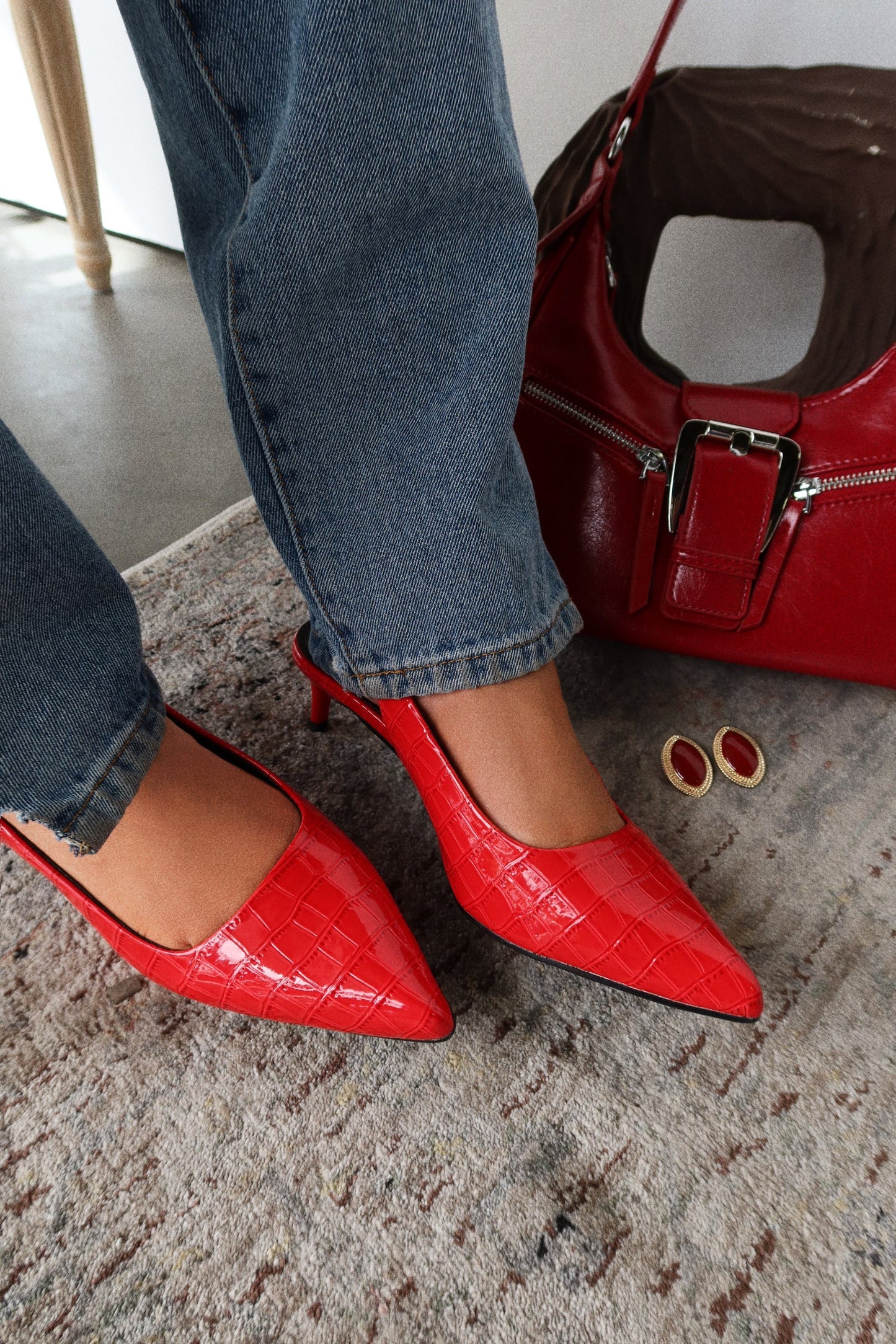 Kiley Mid Heel Slingback Pumps - Red
