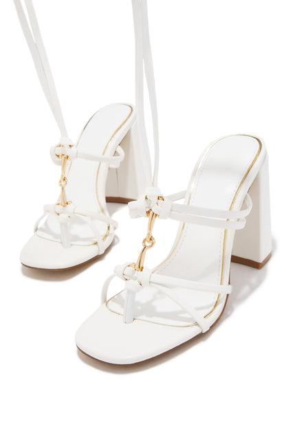 VIP Strut Lace Up Chunky Heels - White