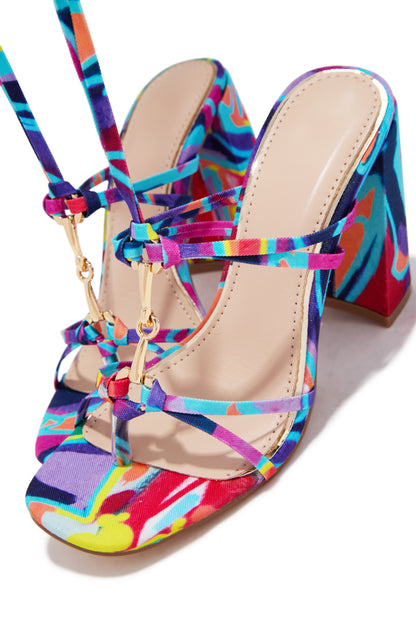 VIP Strut Lace Up Chunky Heels - Multi