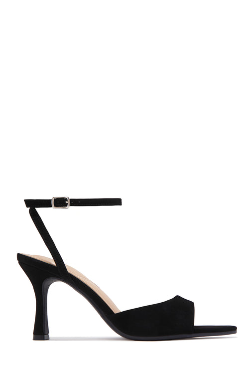 Melissa Ankle Strap Single Sole Heels - Black Nubuck