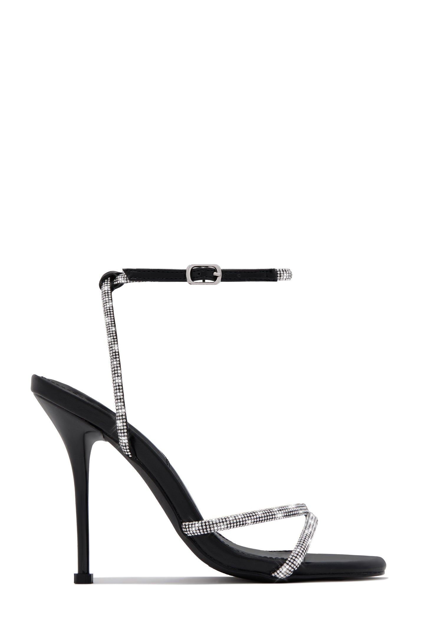 Luxury Rhinestone Strappy Stiletto Heels - Black