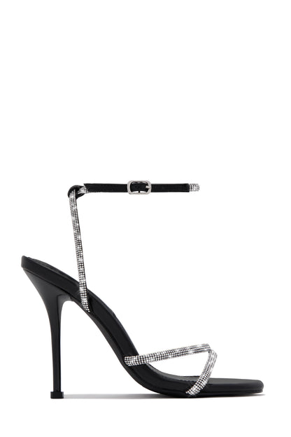 Luxury Rhinestone Strappy Stiletto Heels - Black