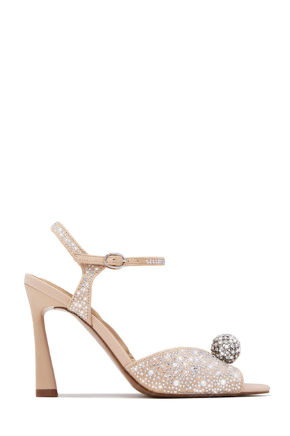Aryanni Embellished Ankle Strap Heels - Nude