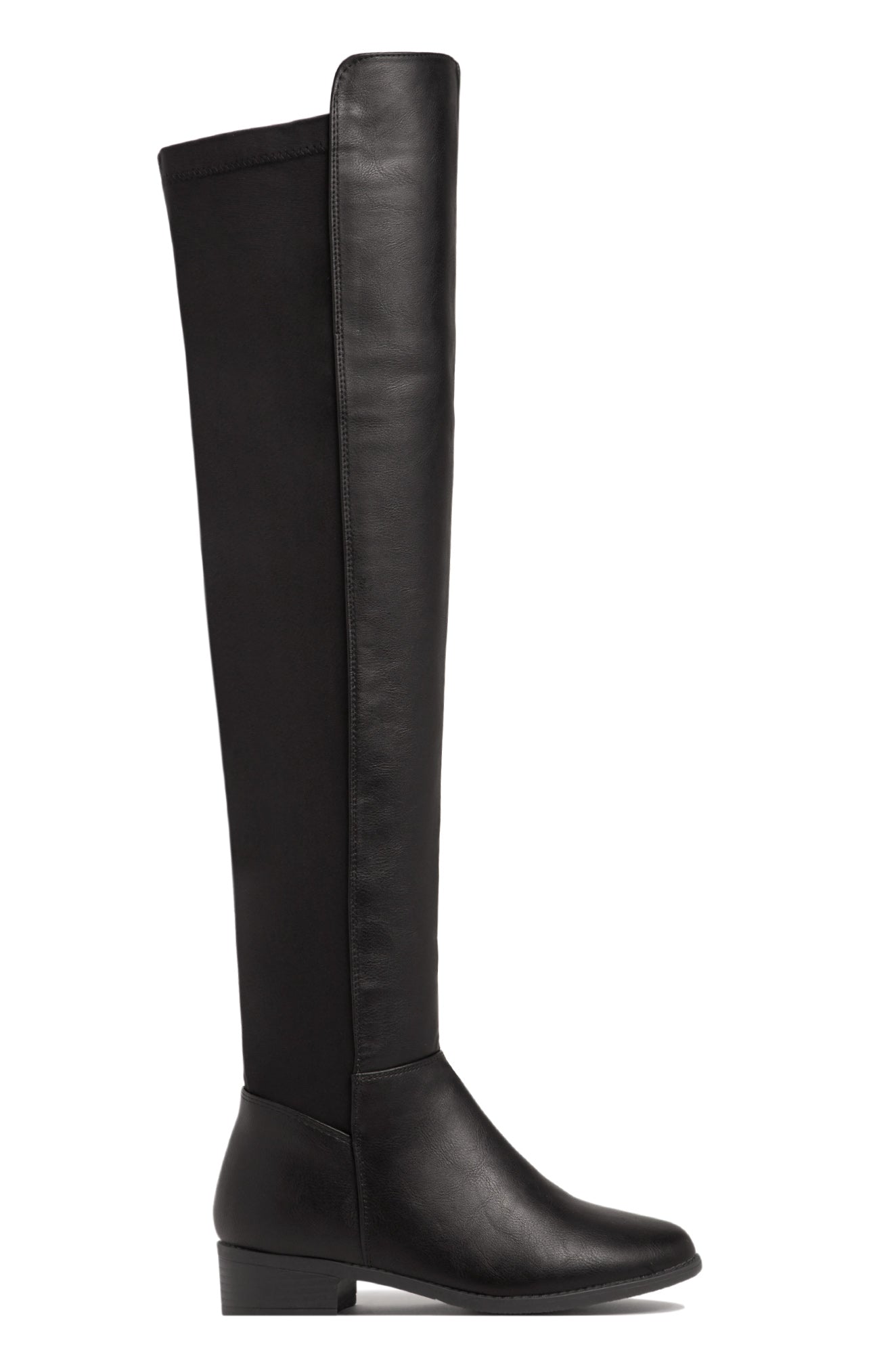 London Flat Over The Knee Boots - Black PU