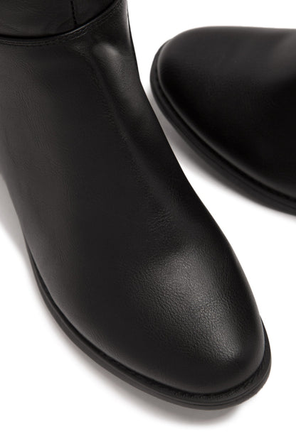 London Flat Over The Knee Boots - Black PU
