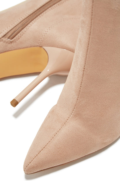 Last Night Pointed Toe High Heel Ankle Boots - Nude