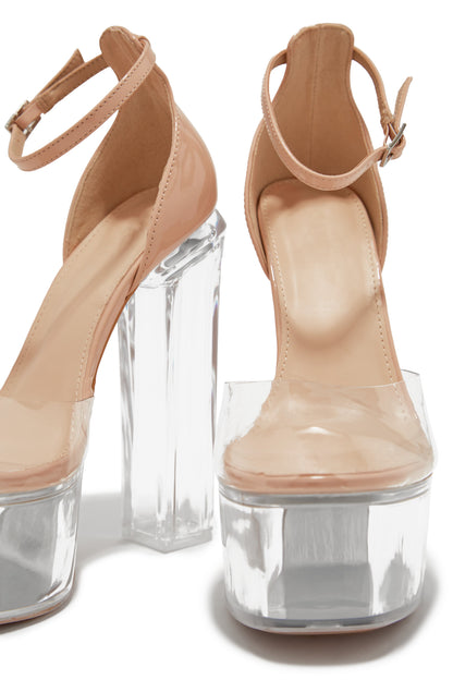 Adore Me Ankle Strap Platform Block High Heels - Nude