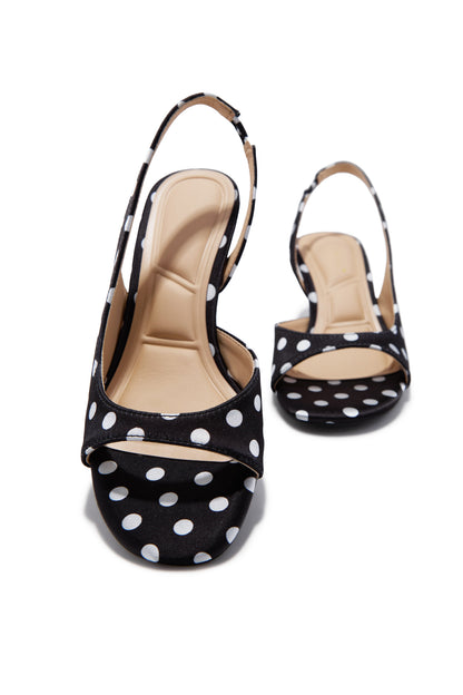 Becca Slingback Mid Heels - Black Polka Dot