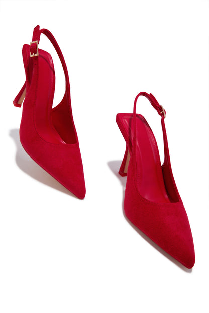 Carianna Faux Suede Slingback Pumps - Red