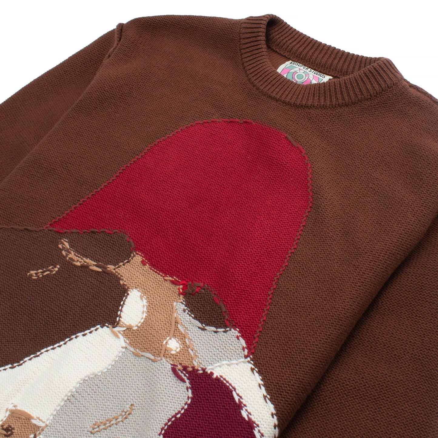 Reverse Intarsia Knit Figure Sweater | Brown