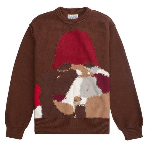 Reverse Intarsia Knit Figure Sweater | Brown