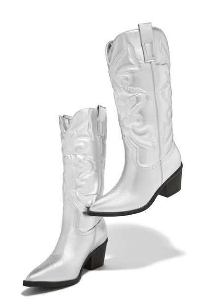 Dylan Western Cowgirl Boots - Silver