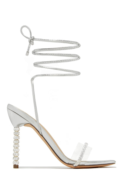 Irisa Embellished Lace Up Heels - Silver