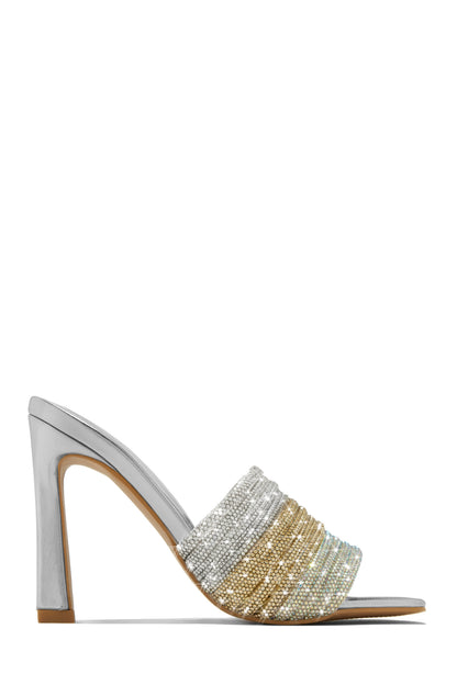 Feeling Myself Embellished High Heel Mules - Silver