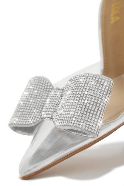 Chiara Embellished Bow Clear High Heel Pumps - Silver