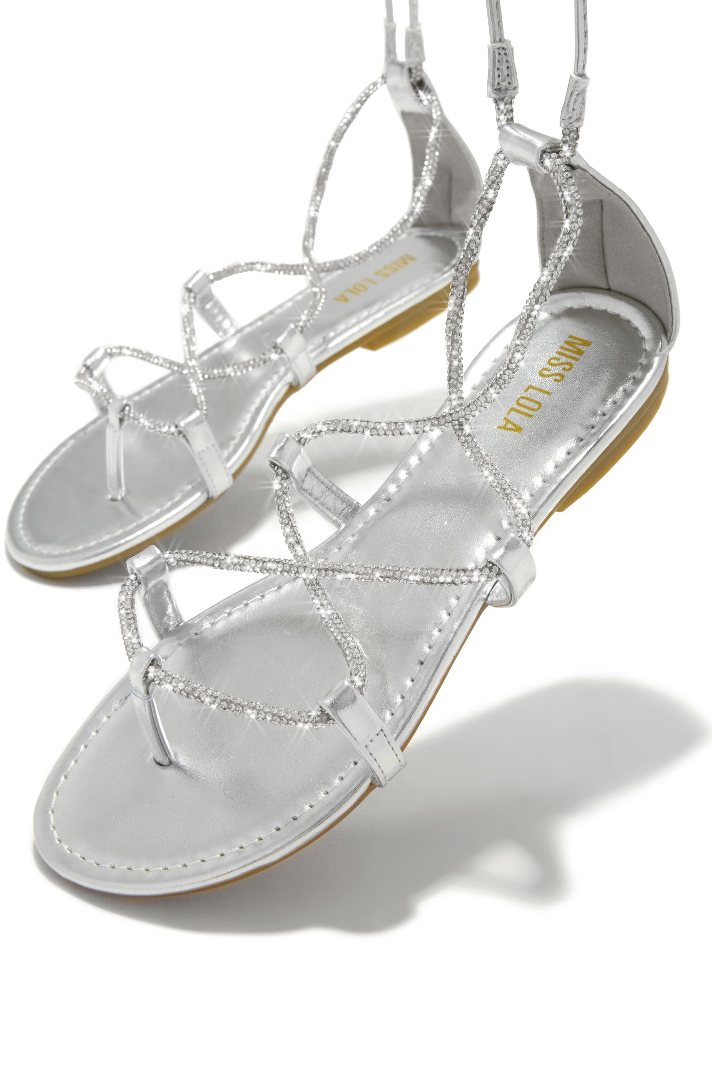 Vegas Weekend Embellished Lace Up Sandals - Silver