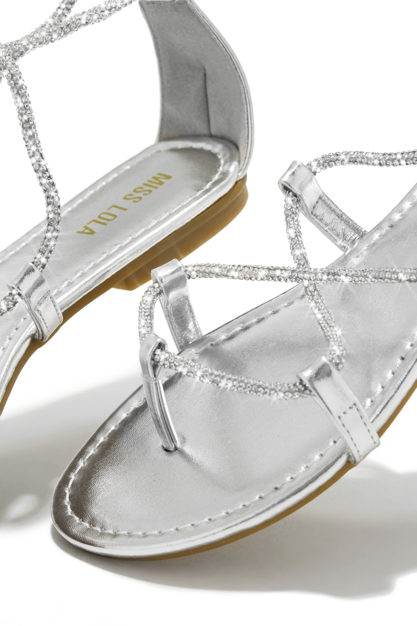 Vegas Weekend Embellished Lace Up Sandals - Silver