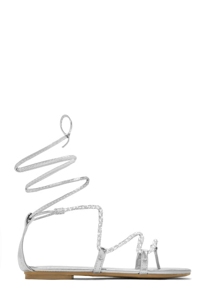 Vegas Weekend Embellished Lace Up Sandals - Silver