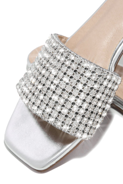 Marline Embellished Slide Sandals - Silver