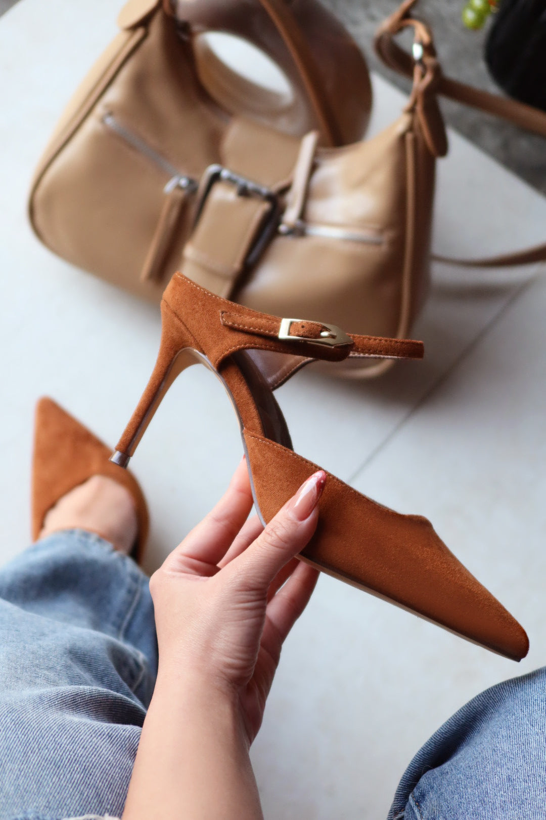 Kaley Mule Heel Pumps - Tan