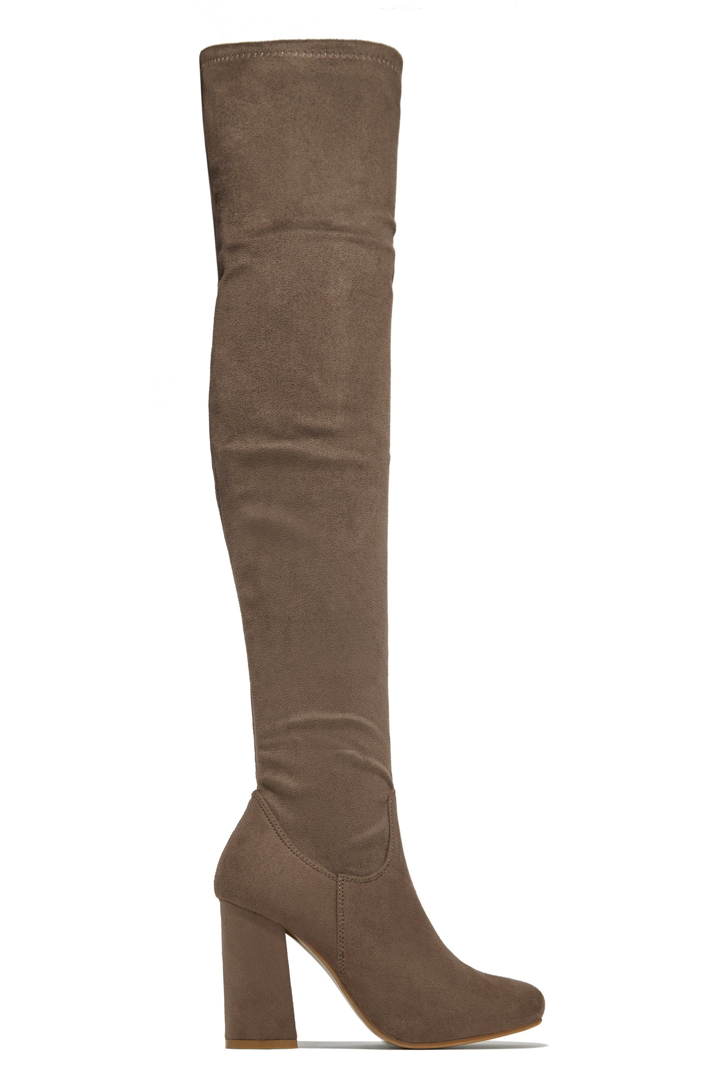 Going Up Over The Knee Block Heel Boots - Taupe