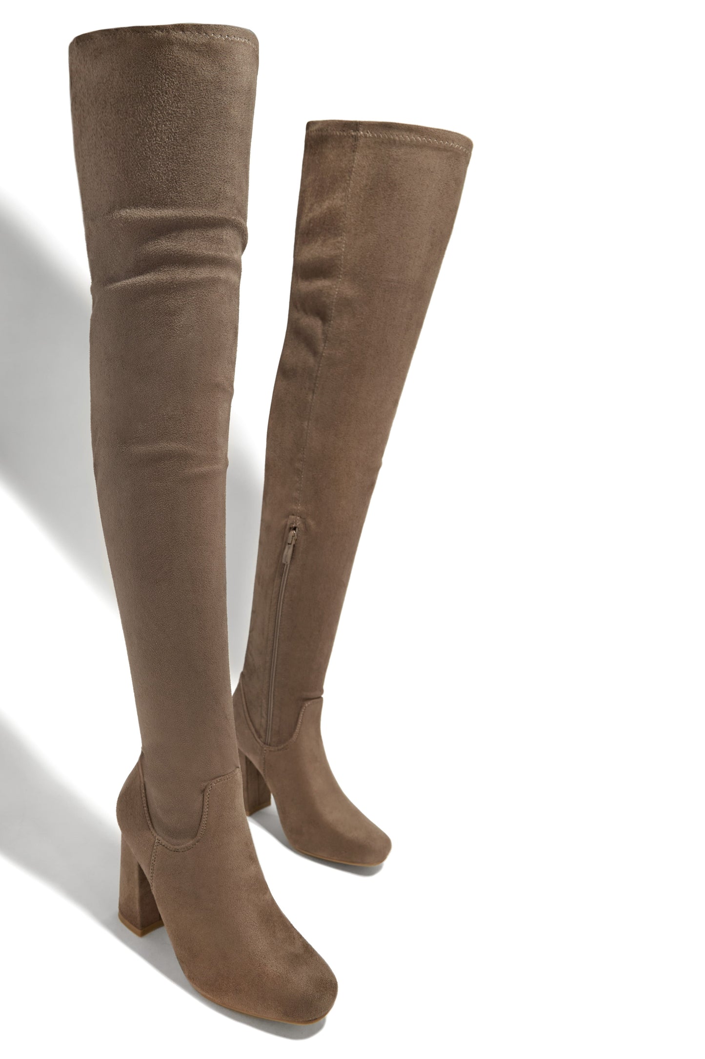 Going Up Over The Knee Block Heel Boots - Taupe