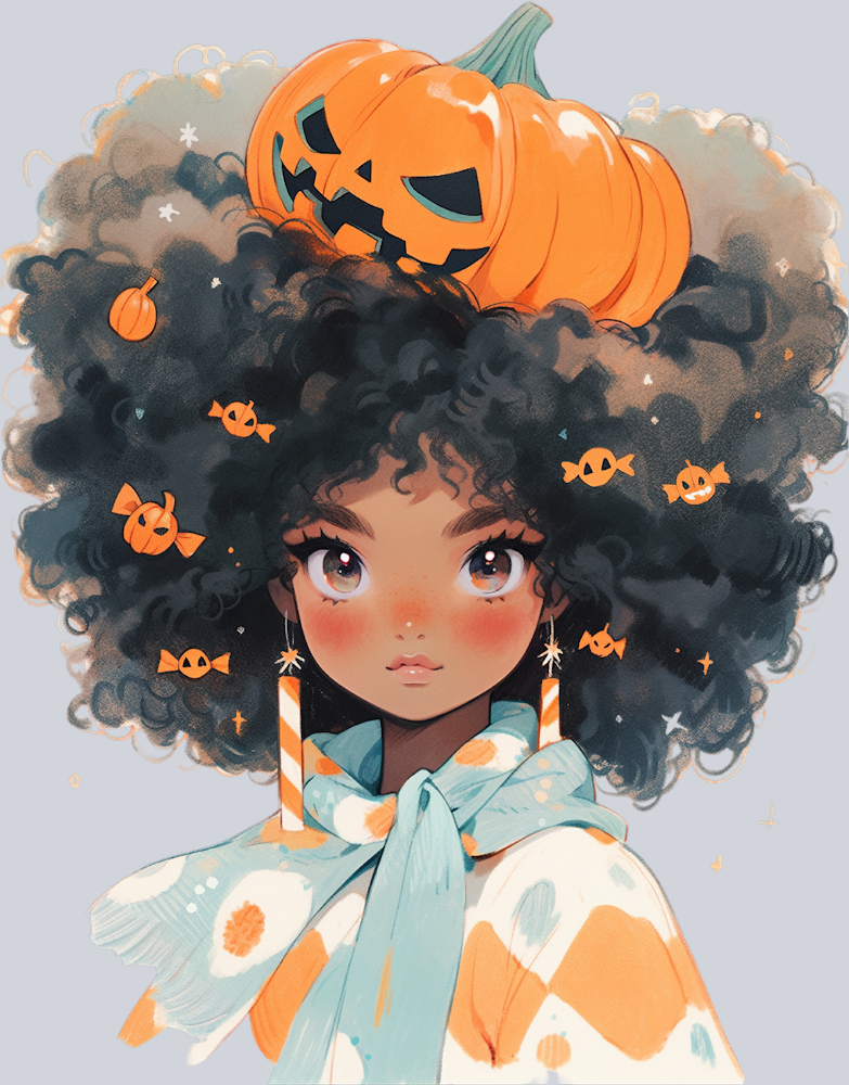 Black Girl Afro Pumpkin - STK00615 (DTF Transfers)