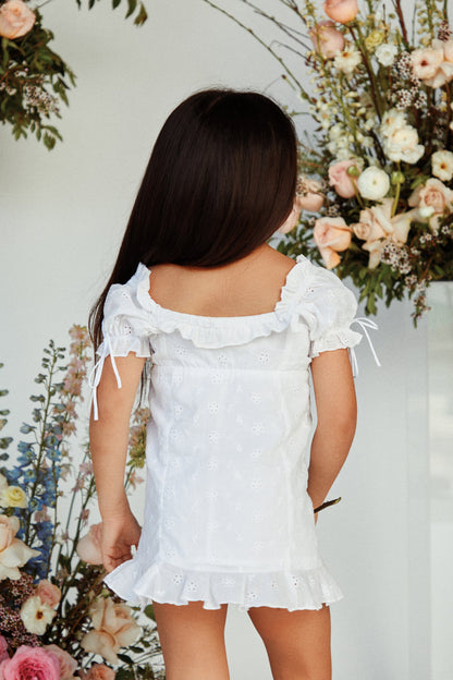 Mini Daisy Eyelet Dress - White