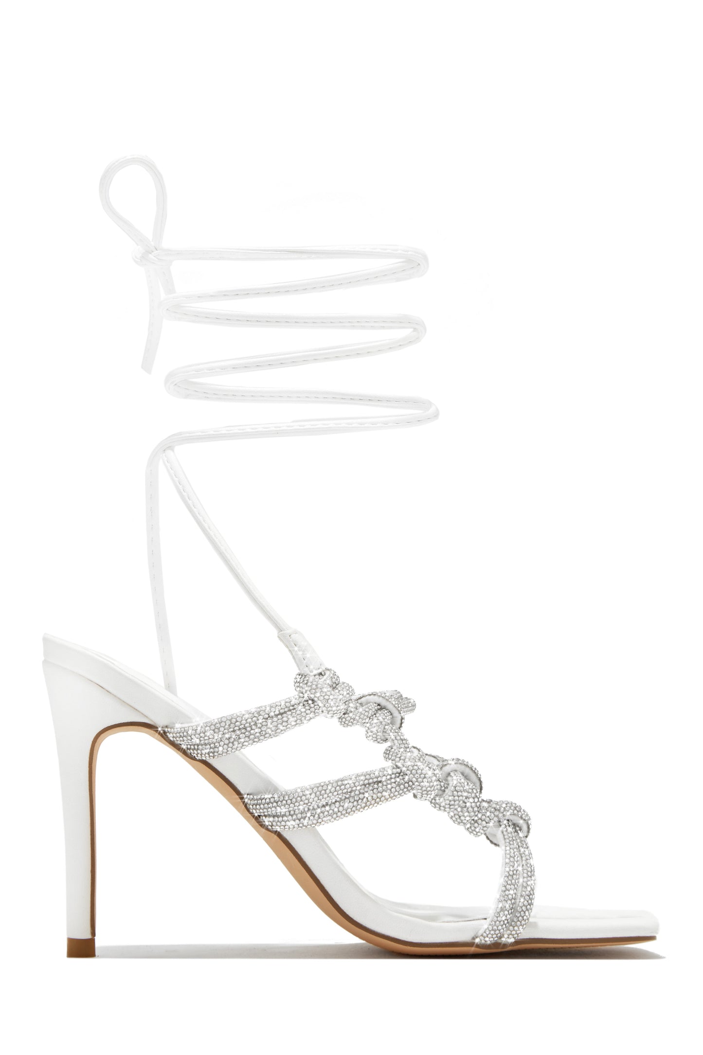 Party Girl Era Embellished Lace Up Heels - White
