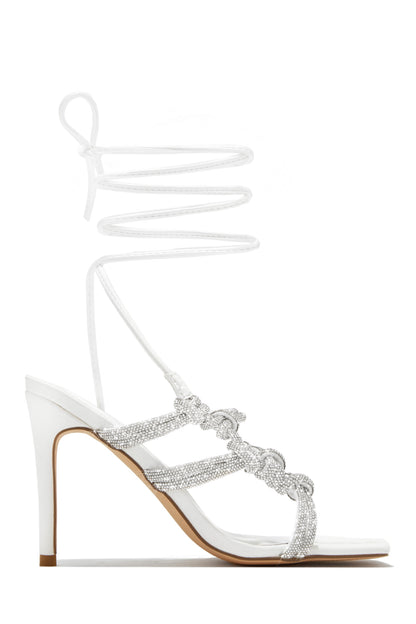 Party Girl Era Embellished Lace Up Heels - White