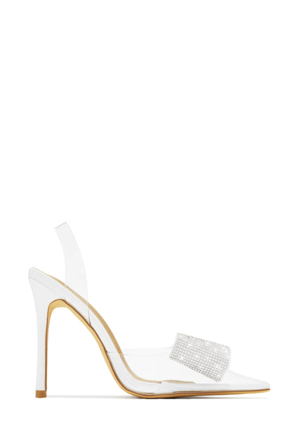 Chiara Embellished Bow Clear High Heel Pumps - Silver