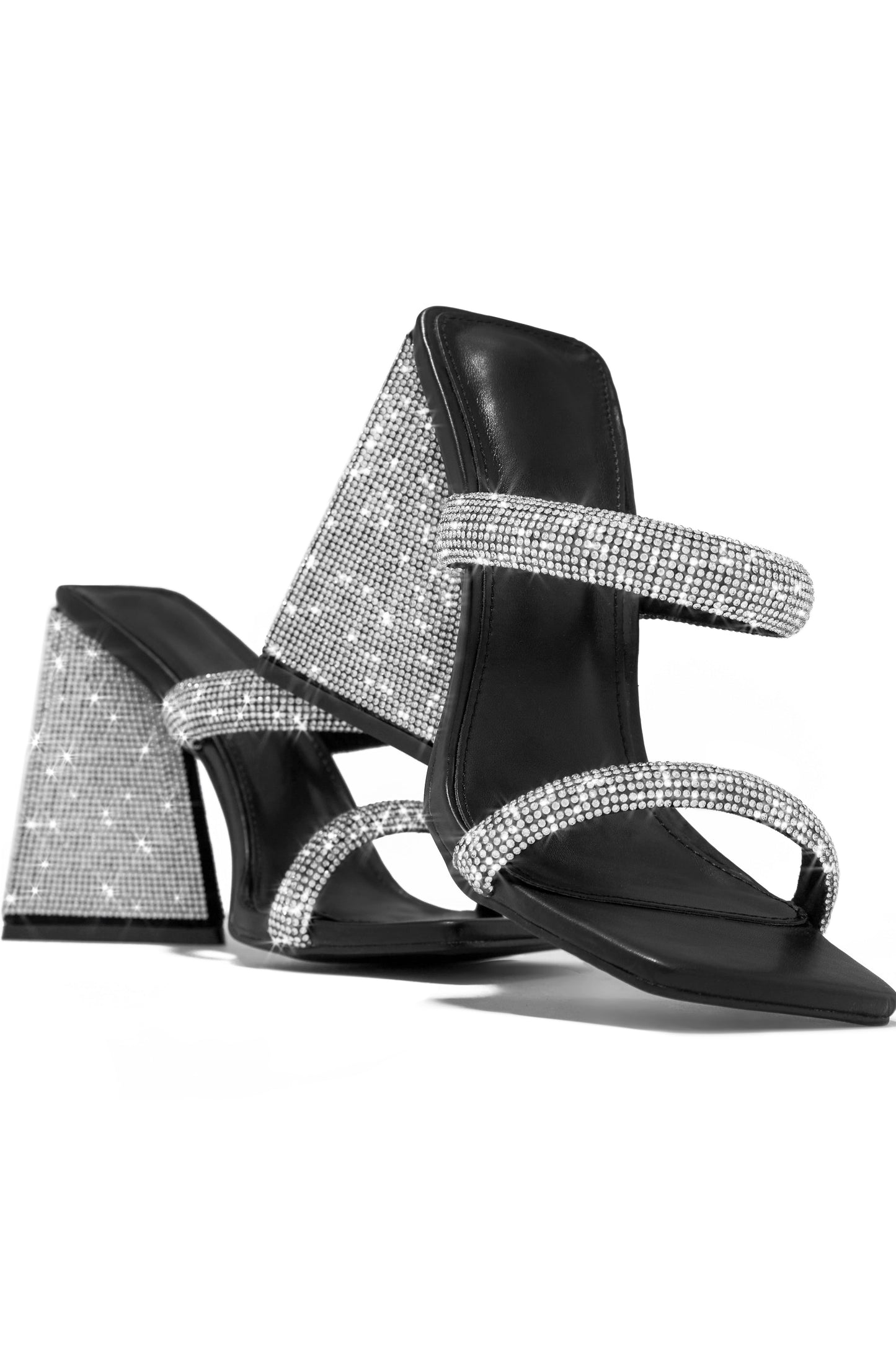 Make A Wish Embellished Triangle Block Heel Mules - Black